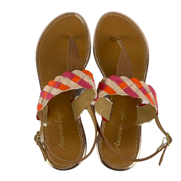 American Eagle Brown with Multicolor Band Strap Thong Sandals - Size:8 - Picture 6 of 8